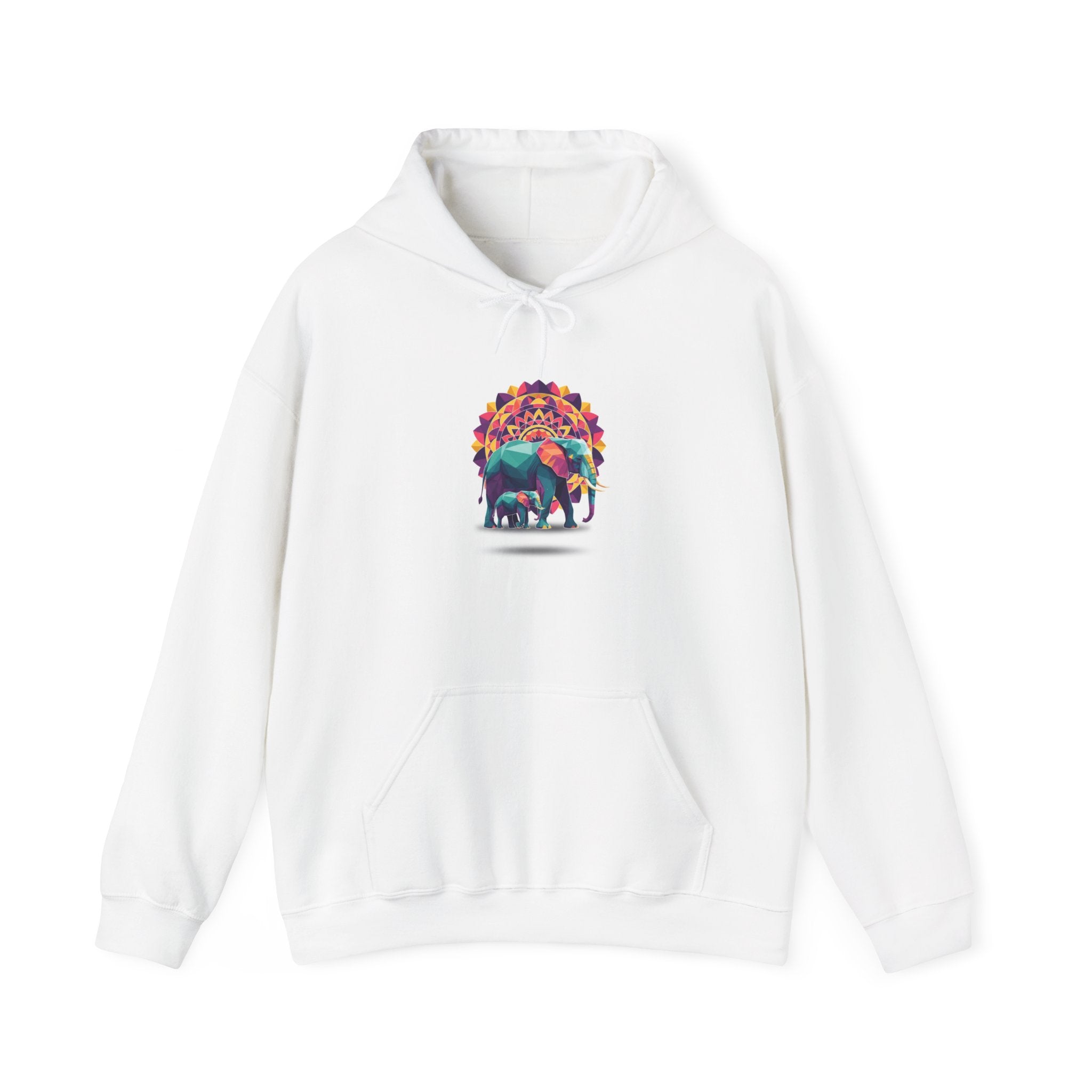 Elephant and Baby Mandala Effect Hooded Sweatshirt