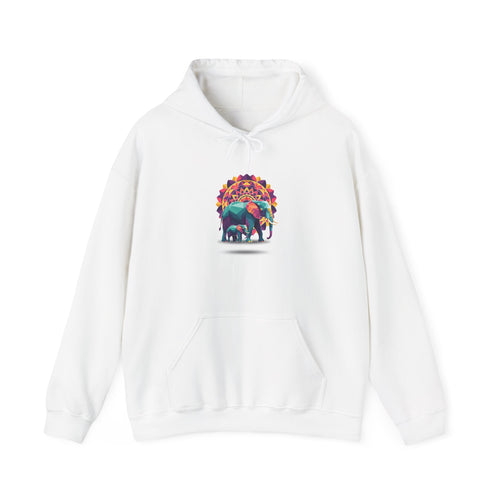 Elephant and Baby Mandala Effect Hooded Sweatshirt