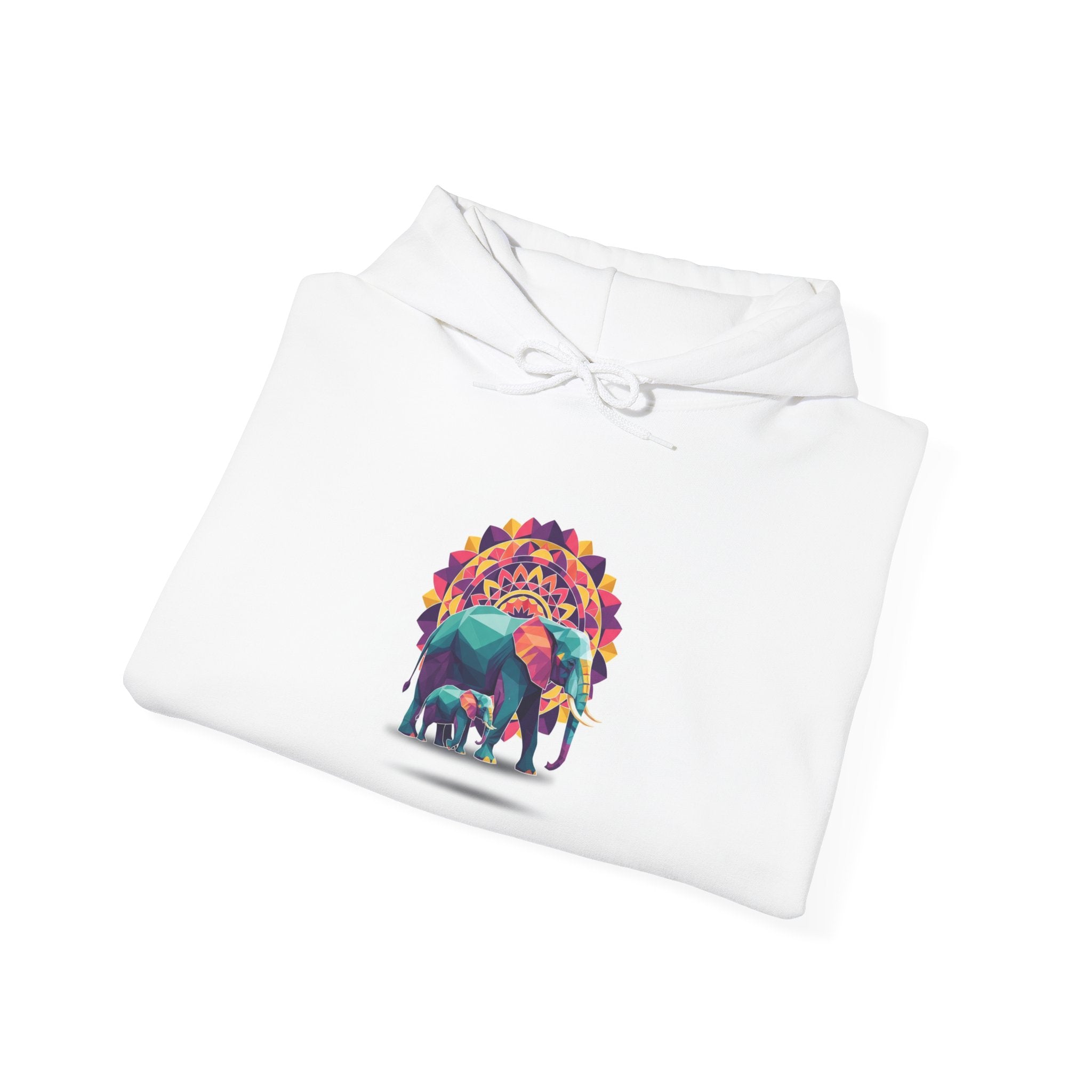 Elephant and Baby Mandala Effect Hooded Sweatshirt